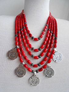 Red coral and coins necklace