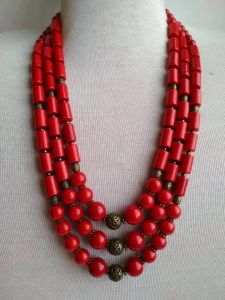 Ethnic red clay beaded necklace