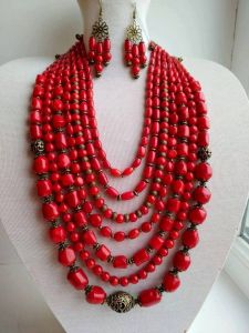 Natural coral necklace and earrings set