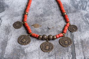 Tribal ethnic natural clay necklace