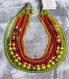 Ethnic Ethnic Traditional Handmade Golden Thread Red Glass Stone Beads Necklace N0709_47