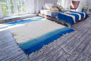White blue wool rug