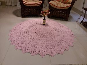 Pink crochet doily rug