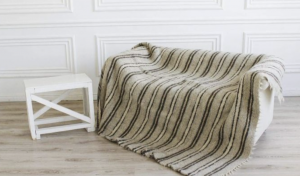 Striped Grey Wool Blanket Queen size 