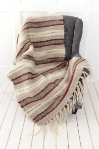 Warm woven plaid throw with red stripes "Burgundy elegance"