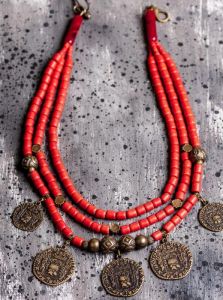 Ethnic coin clay necklace