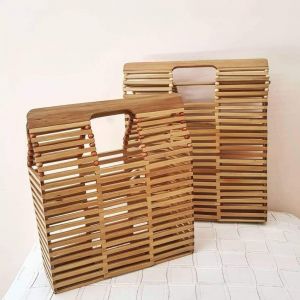 Bamboo square wooden handbag
