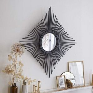 Black rattan handmade mirror