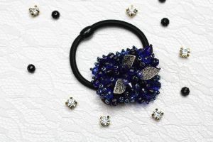 Blue hair tie with leaves "Blue river"