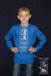 Blue linen shirt for boy "Neon sky"