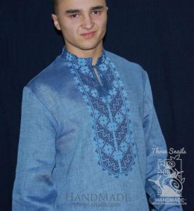 Blue men shirt with embroidery "Blue shades"