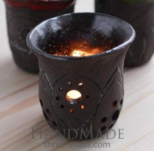 Candleholder and ceramic cups set "Darkness"