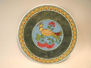 Ceramic decorative plate "Nightingale and viburnum"