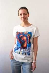 Cotton T-shirt "The girl on a blue background" women