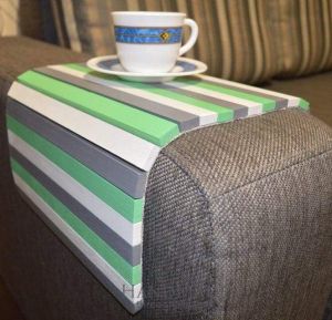 Couch armrest tray "Green stripes"