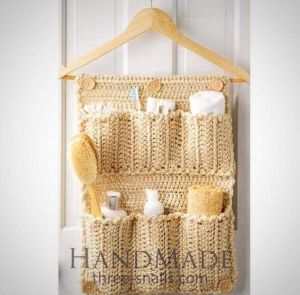 Crochet hanging storage bag for bathroom