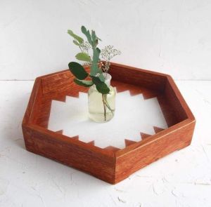 Decorative wooden hexagon tray "Zigzag"