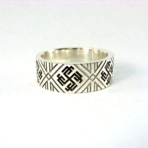 Designer ring. Chunky silver ring with Slovanic symbol