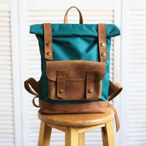Waxed canvas and leather backpack
