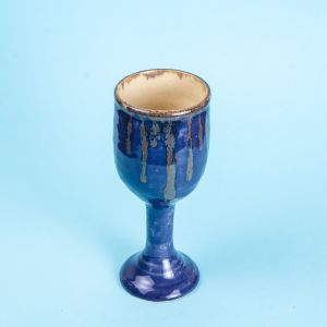Blue ceramic wine glass