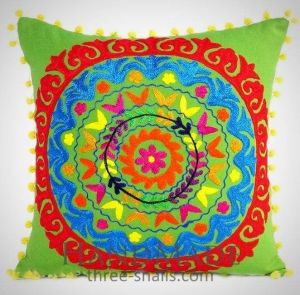 Embroidered pillow case green