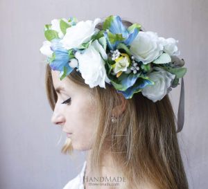 Flower headbands "Blue and white harmony"