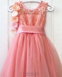 Fluffy peach dress for girls