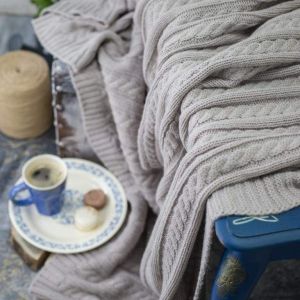 Gray wool cable knit throw