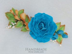 Hair barrette "Blue rose