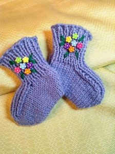 Handmade knitted baby socks "Flowers"