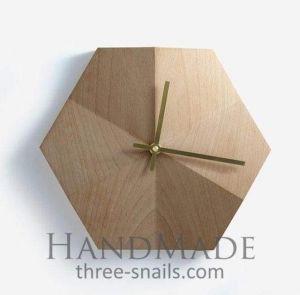 Hexagon wooden wall clock