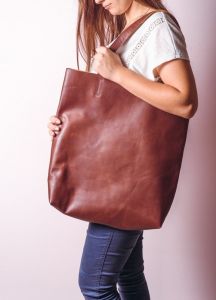 Brown leather tote bag large 