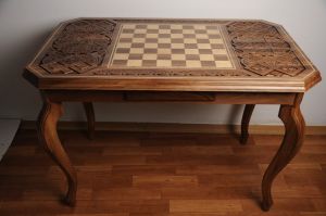 Luxury wood carving chess table