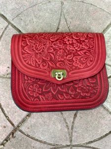 Red leather belt bag belt purse for women