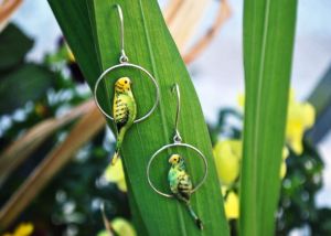 Jungle hoop earrings "Green parrots"