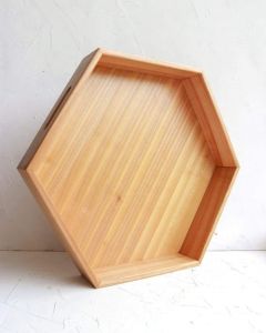Large wooden hexagon tray with handles "Tasty lunch"