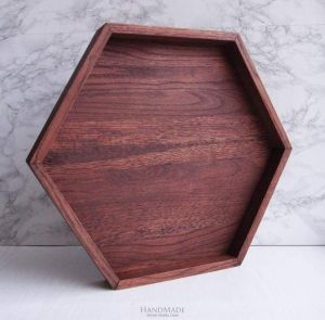 Large wooden hexagon tray with handles