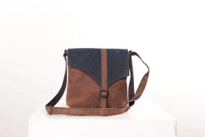 Leather shoulder bag brown-blue "Style"