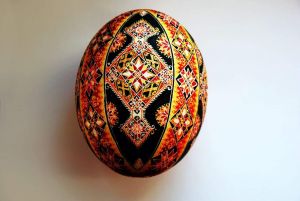 «Light» ostrich egg, pysanka (Easter egg)