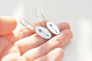 Long silver earrings Dandelion seeds