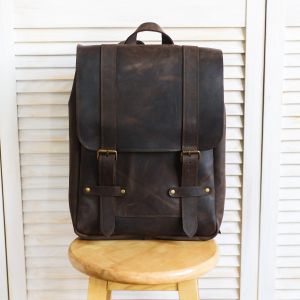  Large brown leather backpack