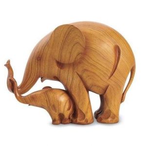 Mother and baby wood elephant sculpture