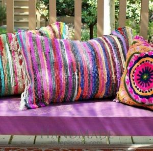 Multicolored hand woven rug pillow cover