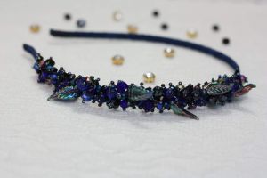 Navy blue headband with beads "Night sparkles"