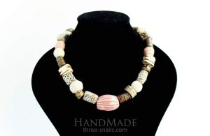 Necklace and bracelet set "Pink and gray tenderness"