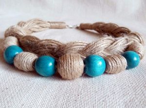 Pigtail necklace "Turquoise candies"
