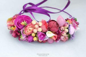 Pink floral hair wreath "Violet style"