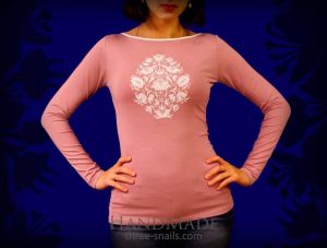 Pink long sleeve top with embroidery design «Baroque Tree»