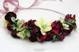 Red floral hair halo "Lime cocktail"