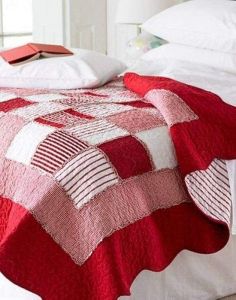 Red patchwork bed throw